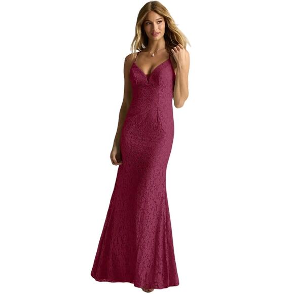 Azazie Maldive Mulberry Maroon Lace Bridesmaid Wedding Guest Dress Size 6 NWT - Picture 2 of 5